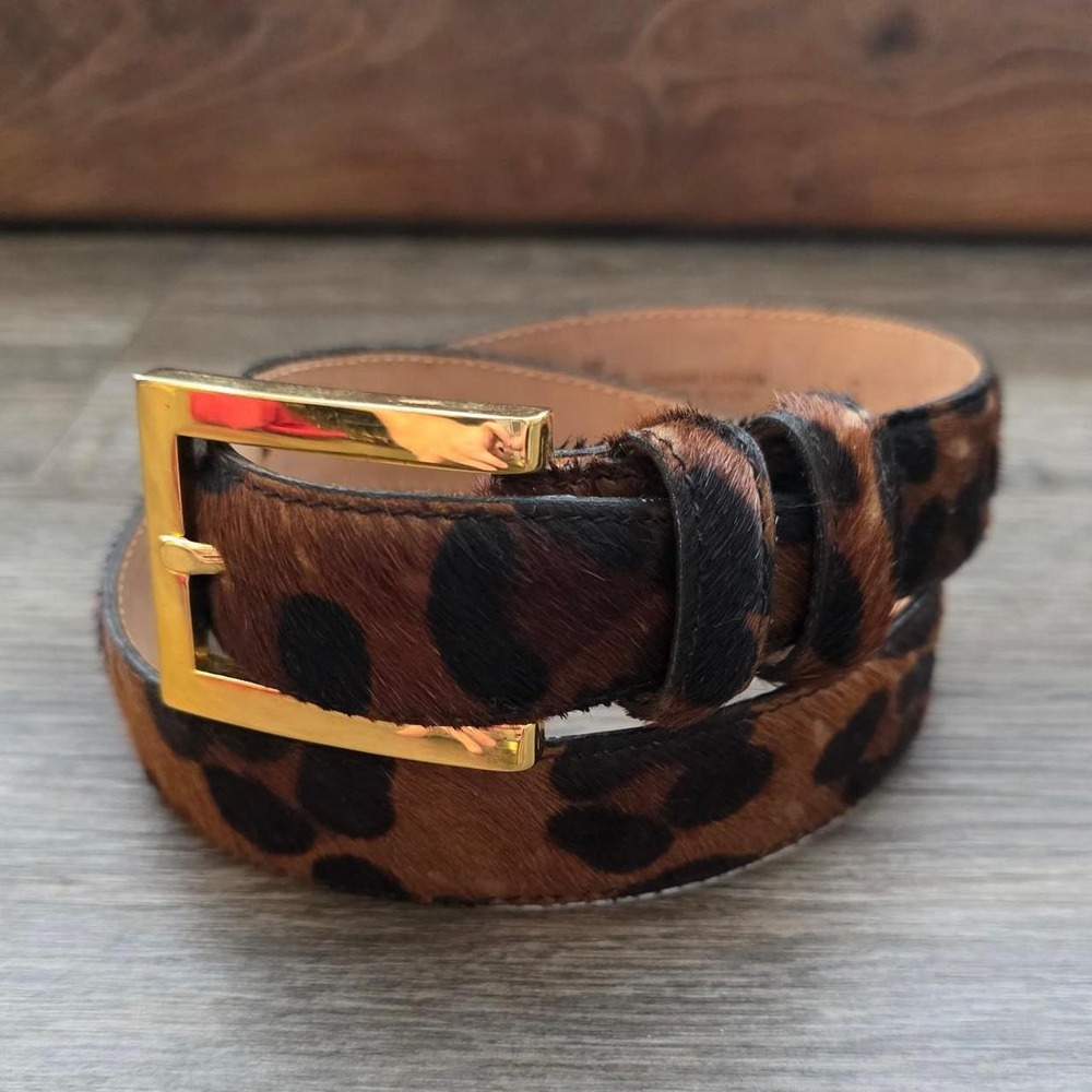 Annabella Vintage Leopard Calf Hair Leather Belt Gold Brass Buckle Small USA